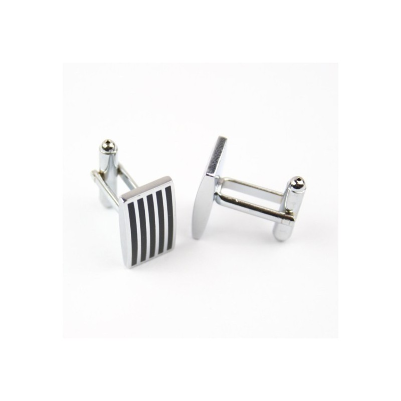 Titanium And Black Ip Plated Stripe Oblong Cufflinks Titanium And Black Ip Plated Stripe Oblong Cufflinks