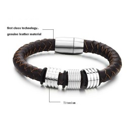 High Quality Brown Titanium Leather Bangle