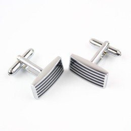 Titanium And Black Ip Plated Stripe Oblong Cufflinks
