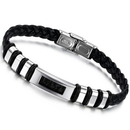 Easy To Use Male Titanium Leather Bangle