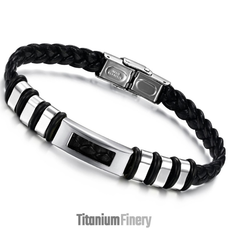 Easy To Use Male Titanium Leather Bangle