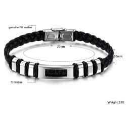 Easy To Use Male Titanium Leather Bangle