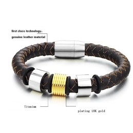 Wide Varieties Brown Titanium Leather Bangle