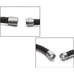 Wide Varieties Brown Titanium Leather Bangle