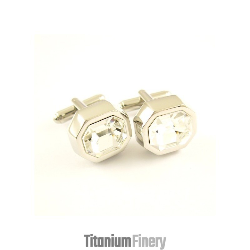 Titanium Octagon Cufflinks With Twinkling Zirconia Titanium Octagon Cufflinks With Twinkling Zirconia