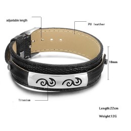 Wide Varieties Black Titanium Leather Bangle