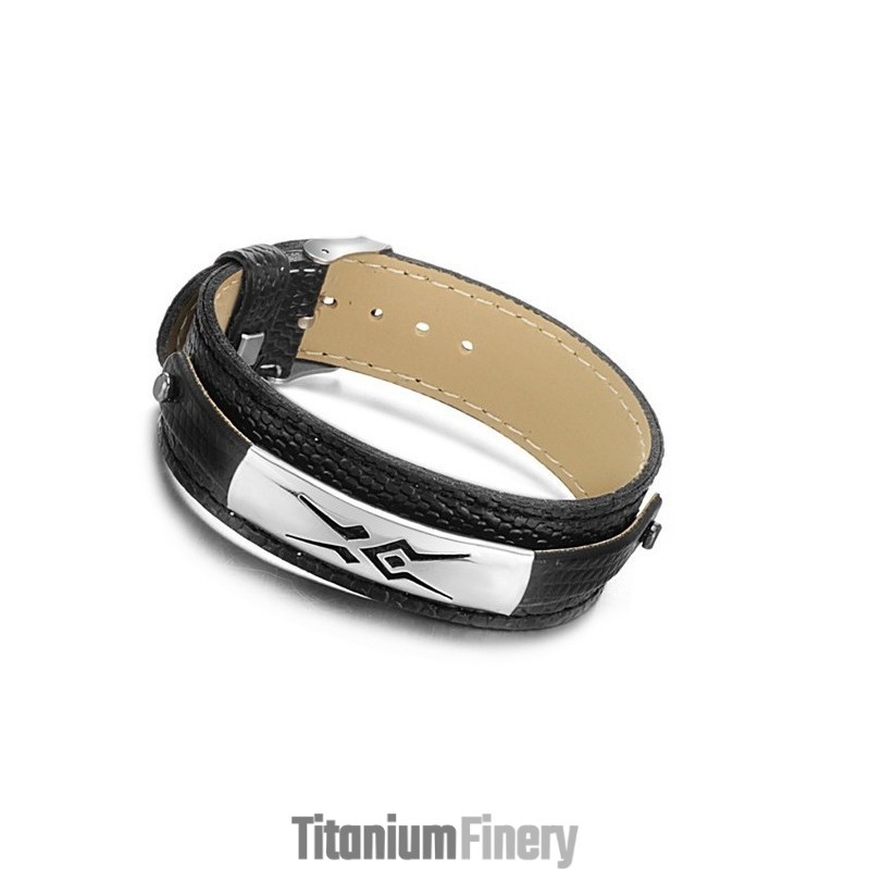 Stable Quality Black Titanium Leather Bangle Stable Quality Black Titanium Leather Bangle
