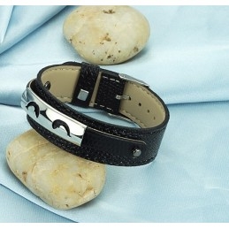Selling Well All Over The World Black Titanium Leather Bangle