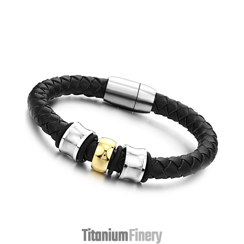 Reliable Reputation Round Shape Titanium Leather Bangle Reliable Reputation Round Shape Titanium Leather Bangle