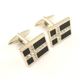Titanium And Black Ip Plated Cufflinks With Diamonds Cross