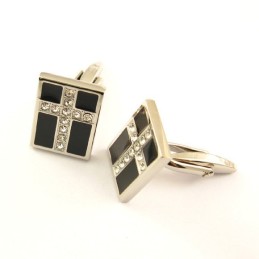 Titanium And Black Ip Plated Cufflinks With Diamonds Cross