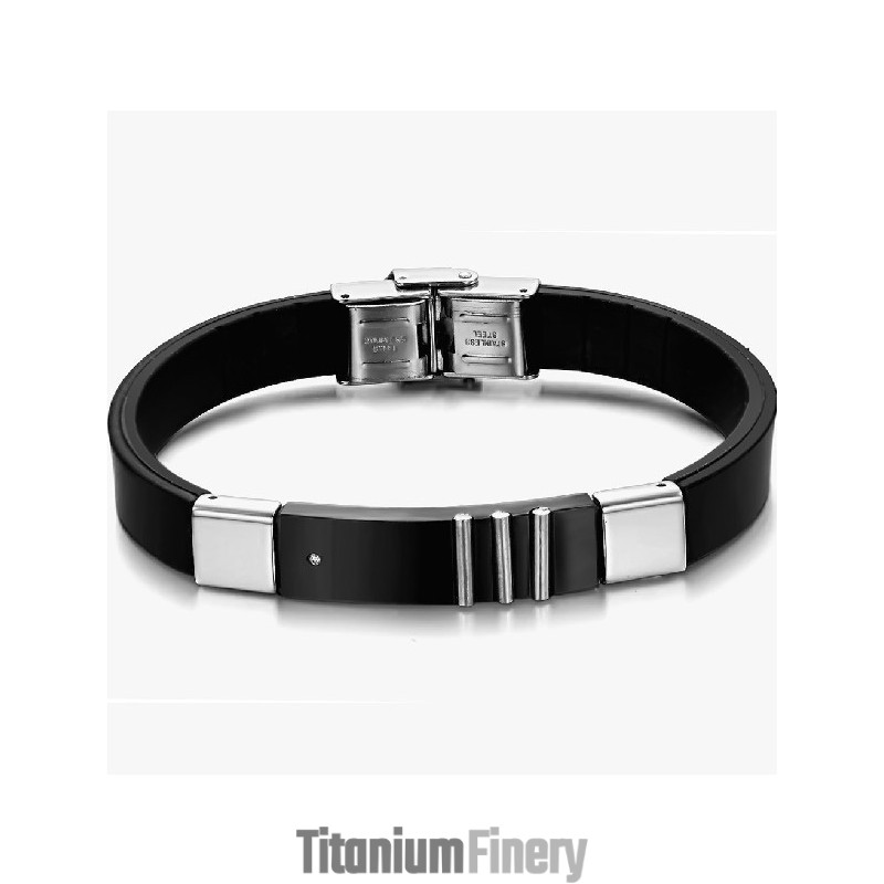 Durable In Use Black Titanium Leather Bangle Durable In Use Black Titanium Leather Bangle