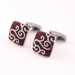 Vermilion Titanium Cufflinks With Silver Classical Carved Patterns
