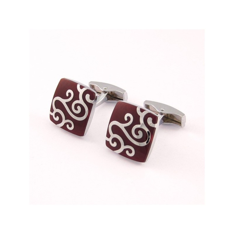 Vermilion Titanium Cufflinks With Silver Classical Carved Patterns Vermilion Titanium Cufflinks With Silver Classical Carved Patterns