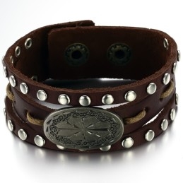 Quality And Quantity Assured Male Retro Titanium Leather Bangle
