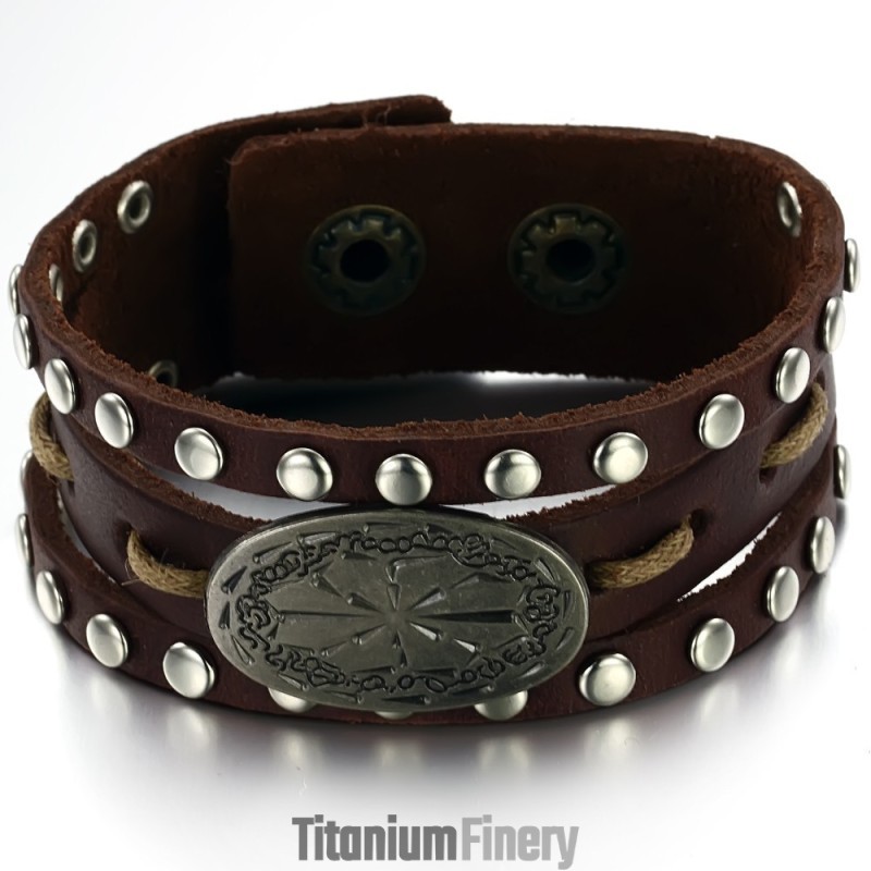Quality And Quantity Assured Male Retro Titanium Leather Bangle
