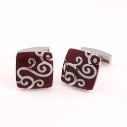 Vermilion Titanium Cufflinks With Silver Classical Carved Patterns