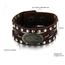 Quality And Quantity Assured Male Retro Titanium Leather Bangle