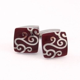 Vermilion Titanium Cufflinks With Silver Classical Carved Patterns