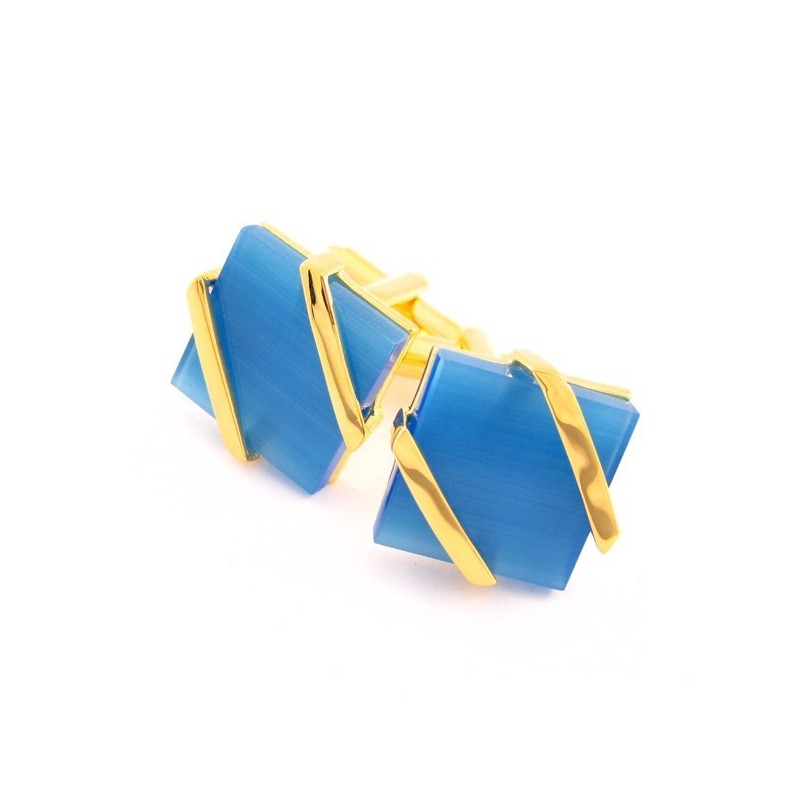 Titanium And Golden Ip Plated Cufflinks With Sky Blue Agate