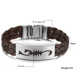 Easy To Use Male Scorpion Titanium Leather Bangle