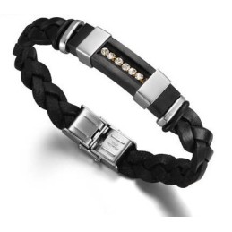 Reliable Reputation Male Black Titanium Leather Bangle