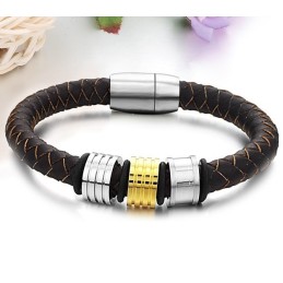 Quality And Quantity Assured Male Brown Titanium Leather Bangle