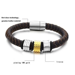 Quality And Quantity Assured Male Brown Titanium Leather Bangle