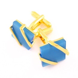 Titanium And Golden Ip Plated Cufflinks With Sky Blue Agate