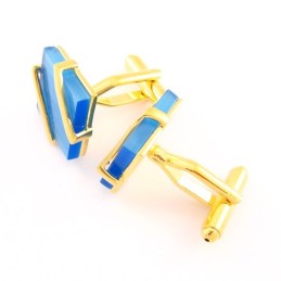 Titanium And Golden Ip Plated Cufflinks With Sky Blue Agate