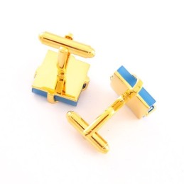 Titanium And Golden Ip Plated Cufflinks With Sky Blue Agate