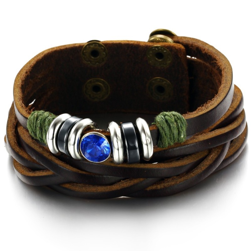 Complete In Specifications Titanium Leather Bangle With Rhinestone