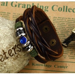 Complete In Specifications Titanium Leather Bangle With Rhinestone