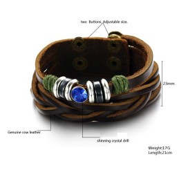 Complete In Specifications Titanium Leather Bangle With Rhinestone
