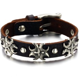 The Queen Of Quality Cross Titanium Leather Bangle
