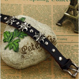 The Queen Of Quality Cross Titanium Leather Bangle