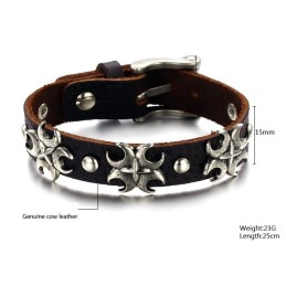 The Queen Of Quality Cross Titanium Leather Bangle