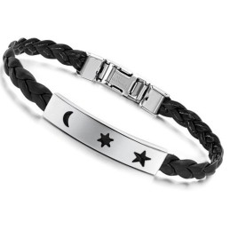 Durable In Use Titanium Leather Bangle