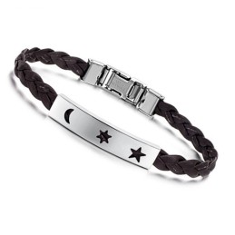 Durable In Use Titanium Leather Bangle