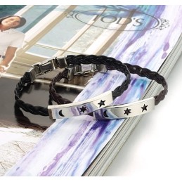 Durable In Use Titanium Leather Bangle