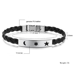 Durable In Use Titanium Leather Bangle