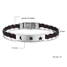 Durable In Use Titanium Leather Bangle