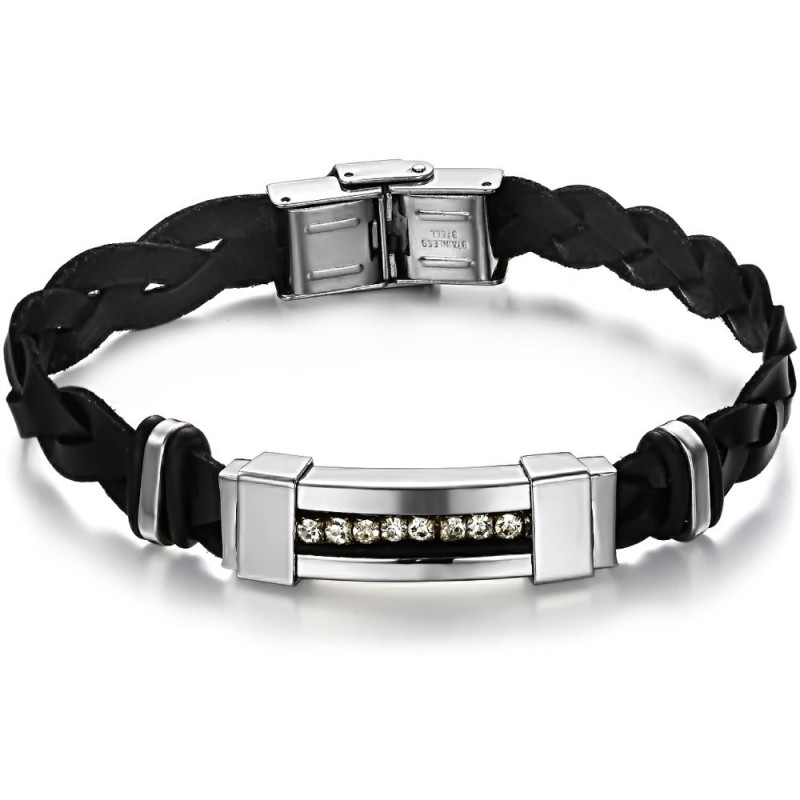 Selling Well All Over The World Titanium Leather Bangle With Rhinestone Selling Well All Over The World Titanium Leather Bangle With Rhinestone