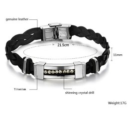 Selling Well All Over The World Titanium Leather Bangle With Rhinestone