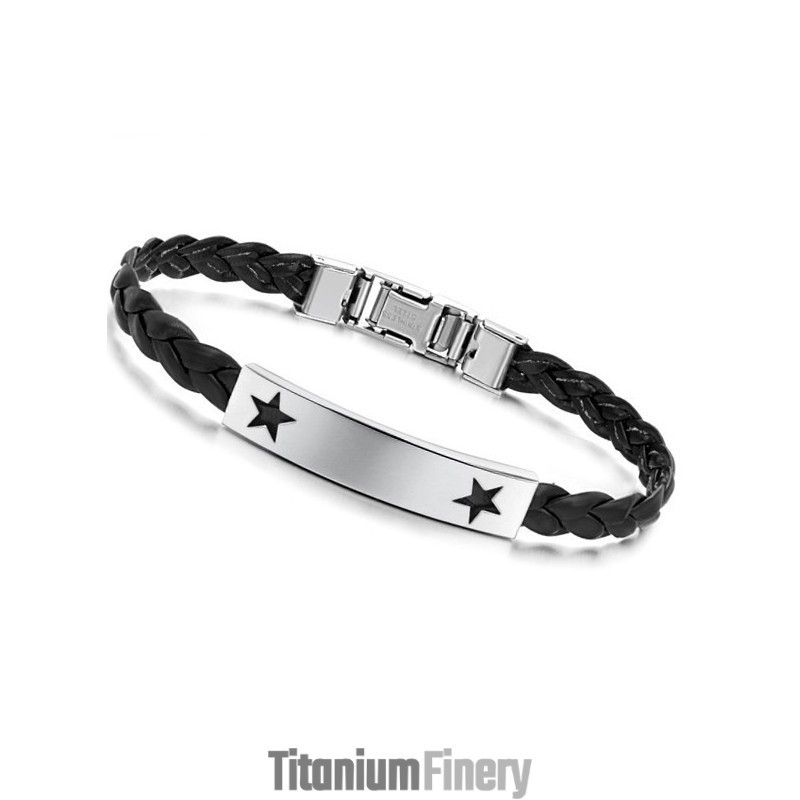 Reliable Reputation Female Star Shape Titanium Leather Bangle