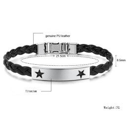 Reliable Reputation Female Star Shape Titanium Leather Bangle