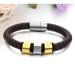 Excellent Quality Male Brown Titanium Leather Bangle