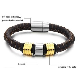 Excellent Quality Male Brown Titanium Leather Bangle