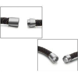 Excellent Quality Male Brown Titanium Leather Bangle