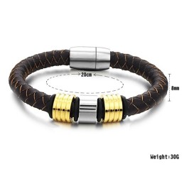 Excellent Quality Male Brown Titanium Leather Bangle